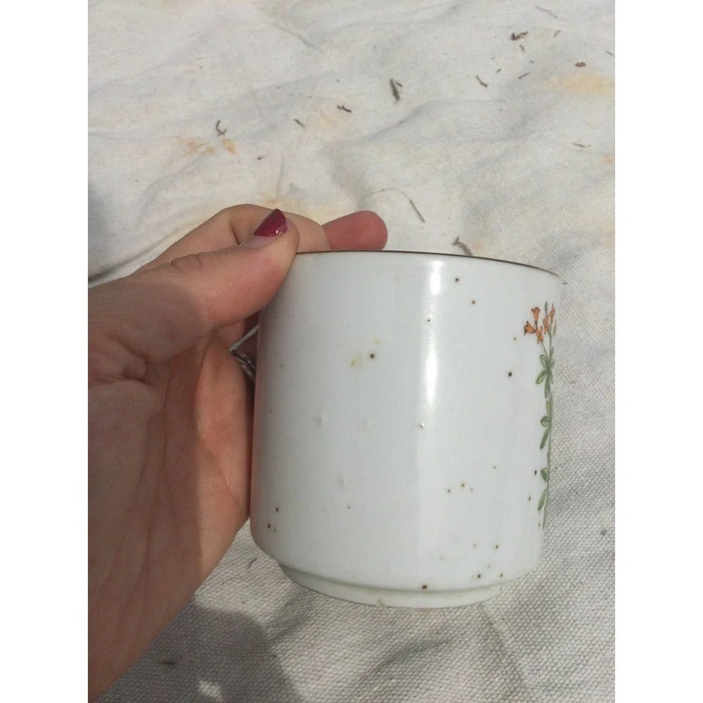 Ceramic coffee‎ mug tea floral Japan vintage bron 70s MCM rustic farmhouse